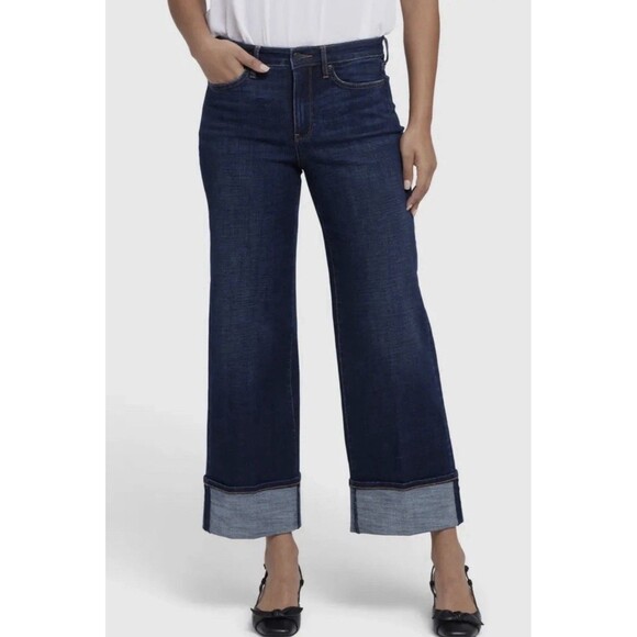 NYDJ Denim - NYDJ Teresa Wide Leg Cuff Night Skies Blue Denim Jeans Plus Size 16 NWOT $119